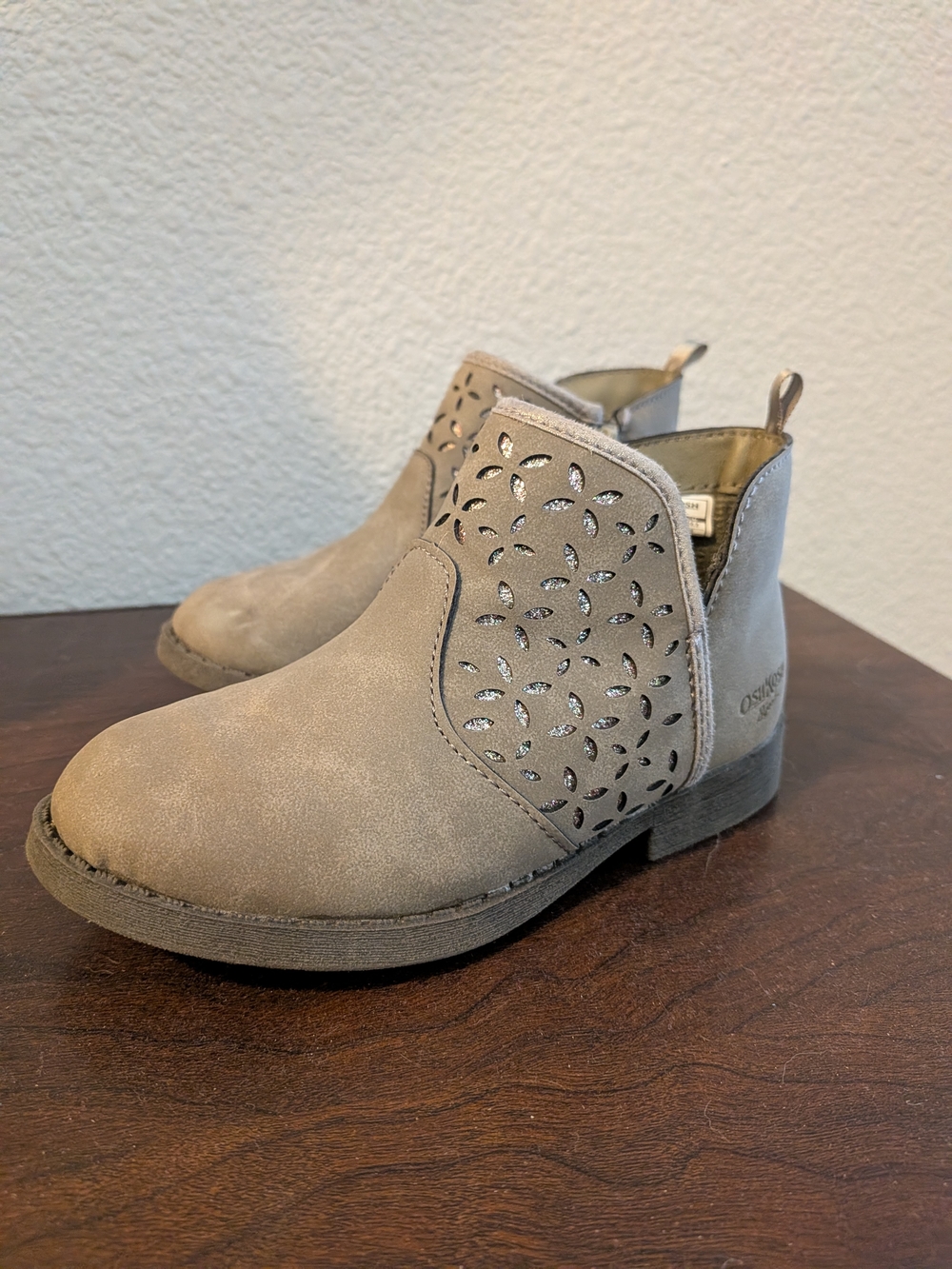 OshKosh B'gosh Girls' Taupe Suede Ankle Boots with Cutout Detail - Picture 2 of 5